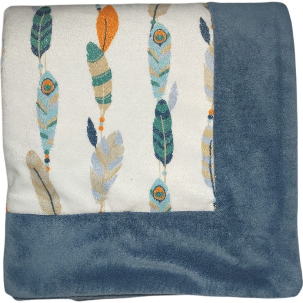 Nina & Sam htf Blue Feather Baby Boy Blanket Lovey Lines Petit Tresor Security